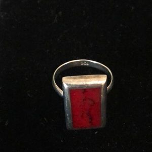 Beautiful Silver Red Geometric Rectangle Ring Valentines